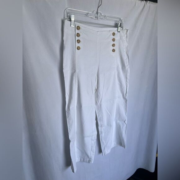 J. Jill nautical Sailor Button Wide Leg Cropped Pant 10 linen blend beachy - Picture 6 of 8